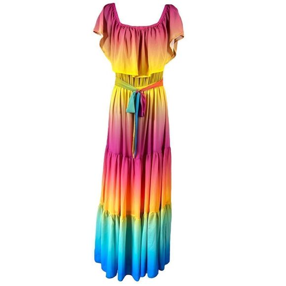 VICI Rainbow Skies off Shoulder Tiered Maxi Dress - Picture 1 of 13